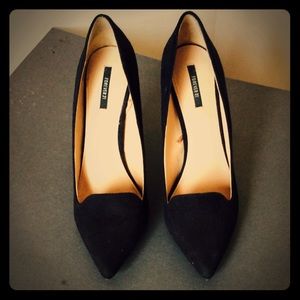 Black Faux Suede Pointy Pumps