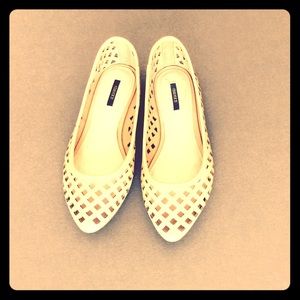 Tan Flats, Faux Leather, Diamond Cutout Design