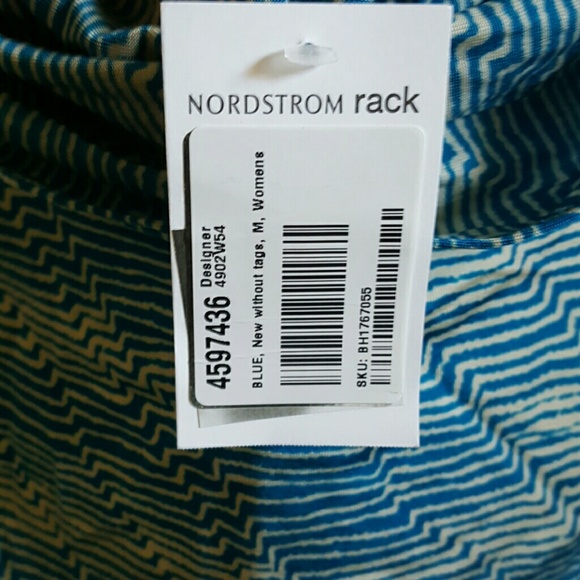 👗NORDSTROM BLUE & IVORY COWLNECK RAYON DRESS -MED - Picture 4 of 4