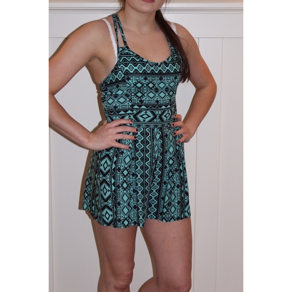 Mint Tribal Cross Back Romper