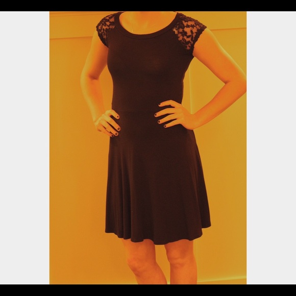 Black Skater Dress with Lace Detail