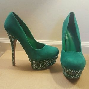 Turquoise jeweled stilettos