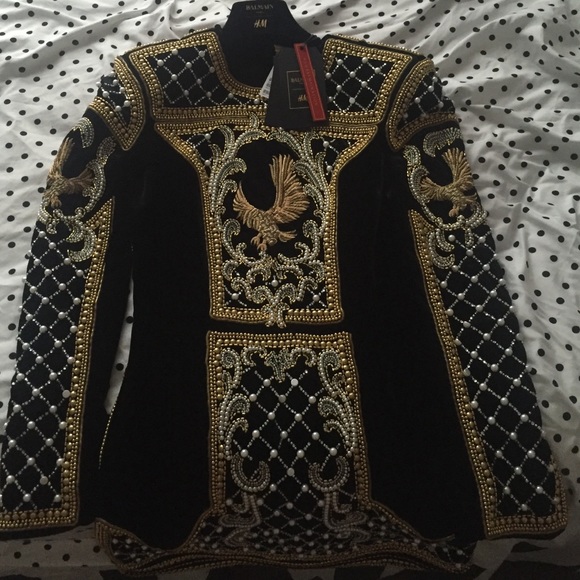 Balmain Dresses & Skirts - SOLD Balmain by H&M velvet eagle beaded dress NWT