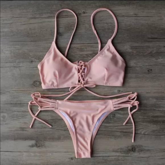 Pink Triangle Crisscross Bikini Set