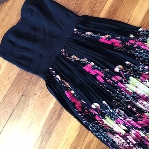 Black with Floral Pattern High-Low Dress
