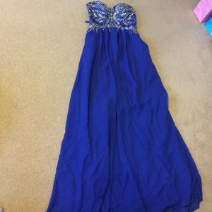 Royal Blue strapless prom dress.