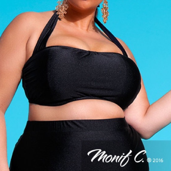 Monif C black halter swim top - Plus Size