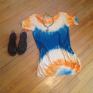 Modal scoop neck orange/blue tie dye tunic