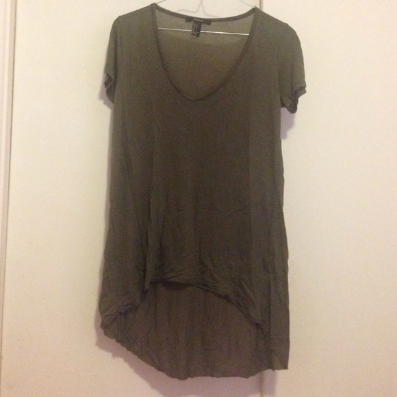 olive green high low top w/ a deep v cut.