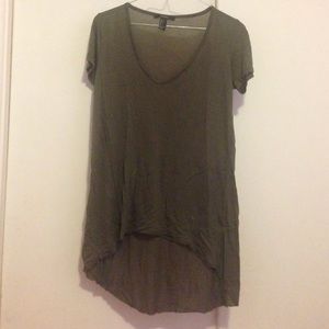 olive green high low top w/ a deep v cut.