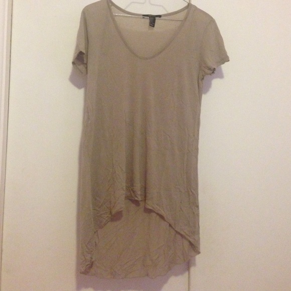 light khaki high low shirt w/ deep v cut.