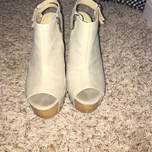 Tan high heeled wedges