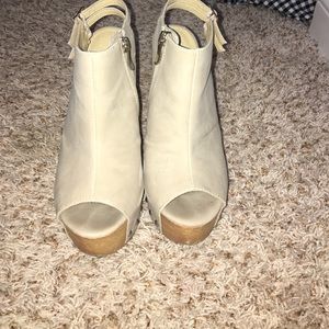 Tan high heeled wedges