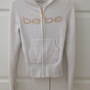 White BeBe fuzzy zip-up sweatshirt!