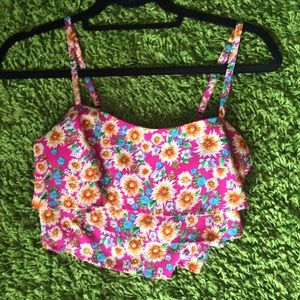 pink flowered crop top