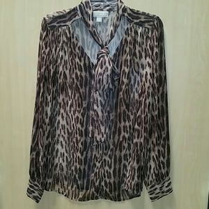 MICHAEL KORS Leopard long sleeve sheer blouse