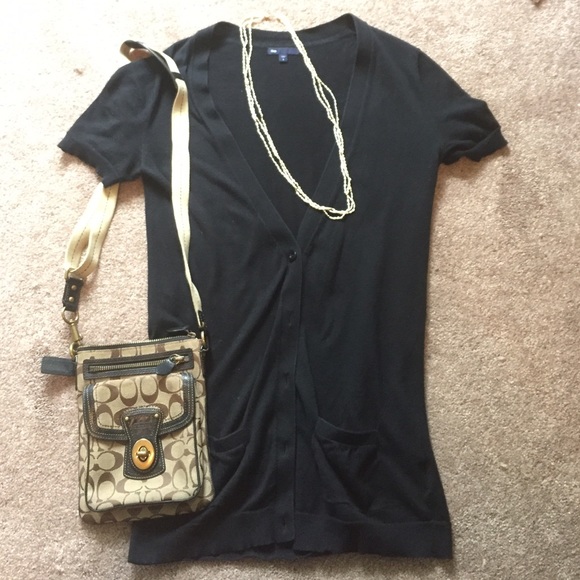 Gap Short Sleeve Cardigan Black Sz S