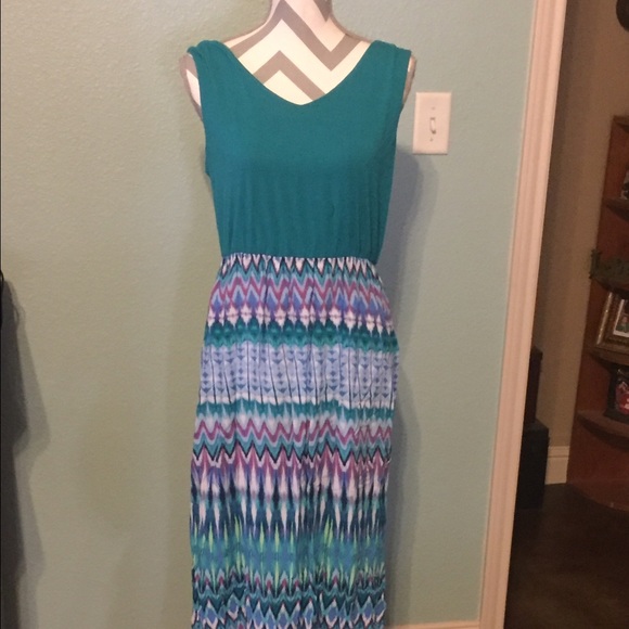 Turquoise print Maxi  dress, size XL 16/18