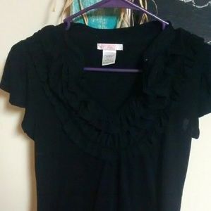 Halo ruffled collared black top