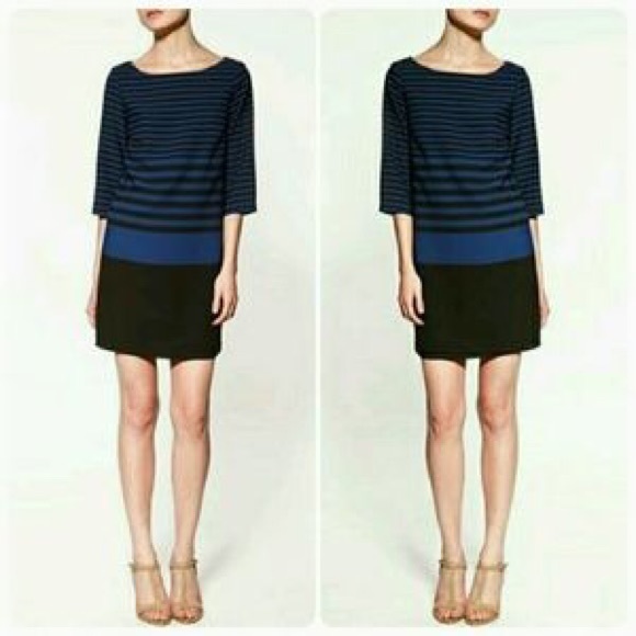 Zara Black and Blue striped basic shift dress