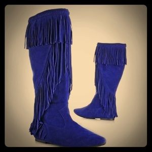 Sam Edelman 'Utah' Fringe boots, Blue Suede Sz 7