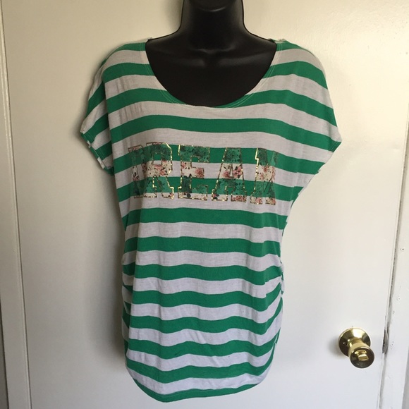 DREAM!! Large green and white stripe maternity top