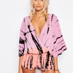 Tie dye surplice romper