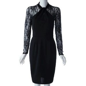 Black lace bodycon dress work career small Midi