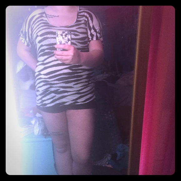 Zebra striped shirt with black lace detailing