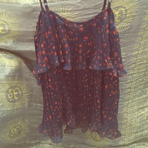 Navy top/blouse with red flower pattern