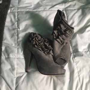 Grey faux suede heeled booties