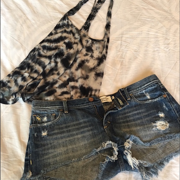 Abercrombie & Fitch destroyed denim shorts.