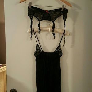Sexy garter belt and semi sheer open front nitie