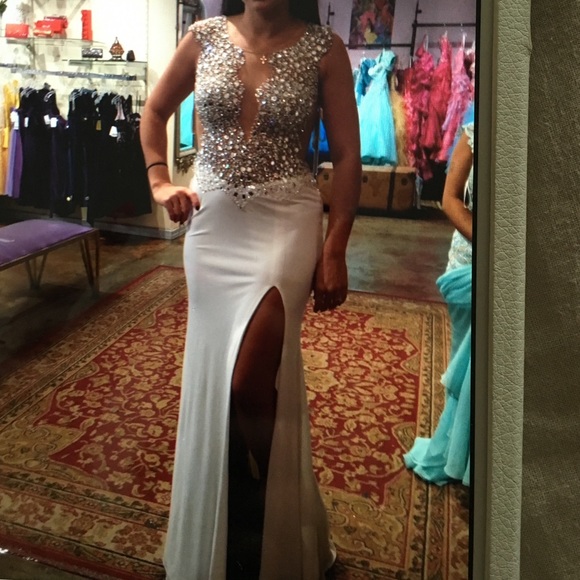 White and silver studded crystal Jiovanni gown - Picture 2 of 4