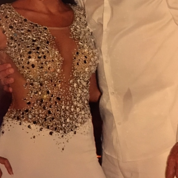 White and silver studded crystal Jiovanni gown - Picture 3 of 4