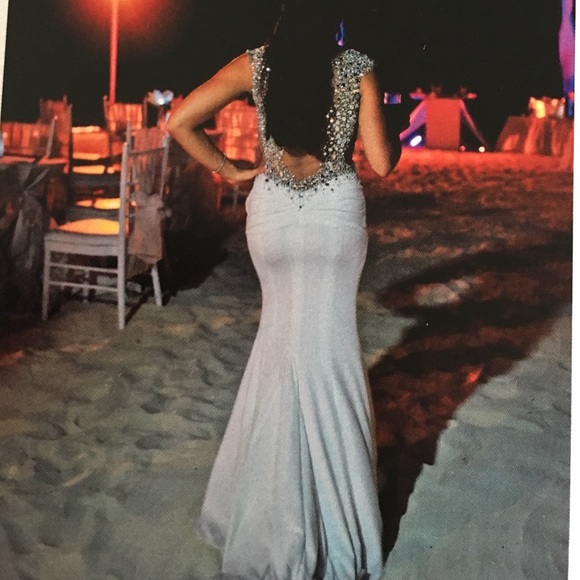 White and silver studded crystal Jiovanni gown - Picture 4 of 4