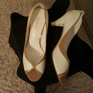 White and beige heels