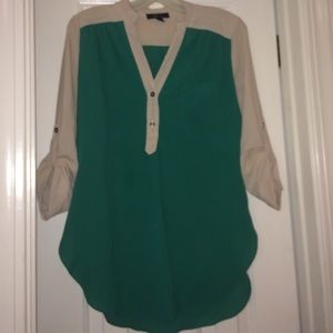 Cream and green silky blouse