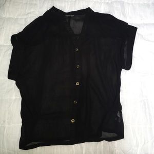 TOPSHOP Black Sheer Short-sleeve Button-down
