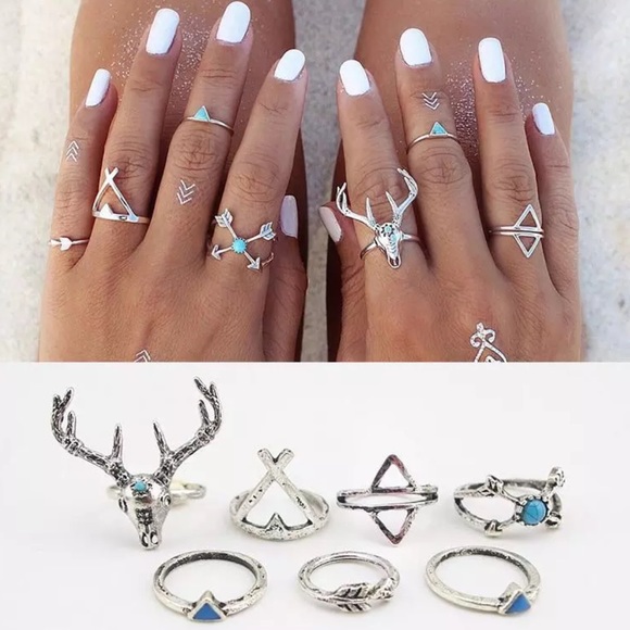 Boutique Jewelry - 🔴1 Left🎉HP🎉7pc. Boho Turquoise Deer Midi Rings