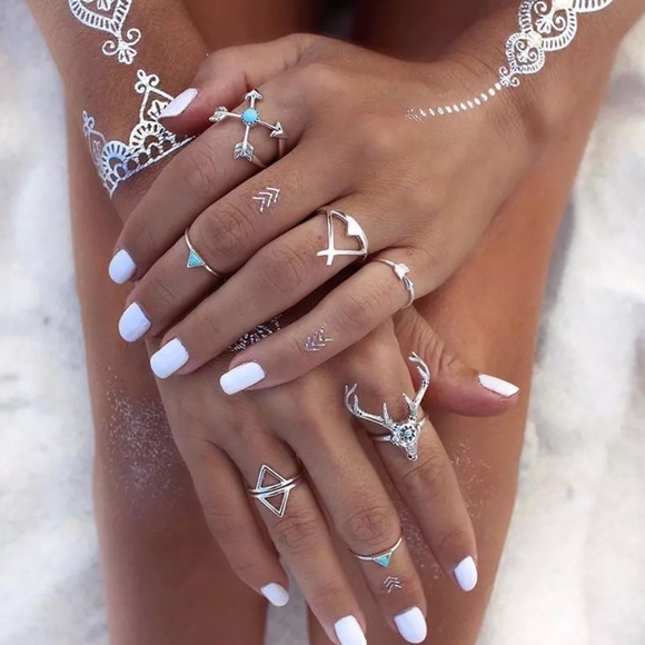 🔴1 Left🎉HP🎉7pc. Boho Turquoise Deer Midi Rings - Picture 2 of 4