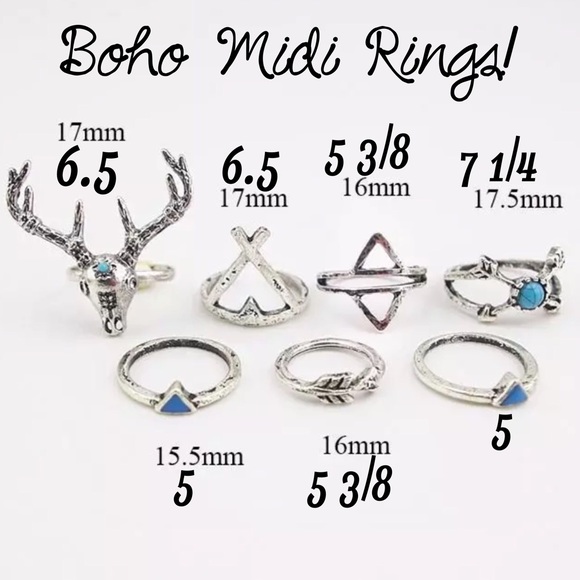 🔴1 Left🎉HP🎉7pc. Boho Turquoise Deer Midi Rings - Picture 4 of 4