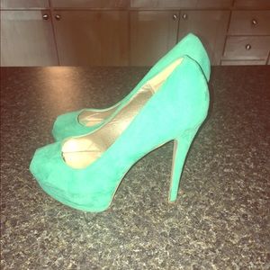 8.5 Teal Peep-Toe High Heels