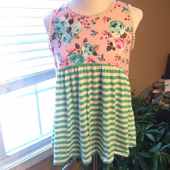 Floral and Striped tank PINK - Picture 1 of 2