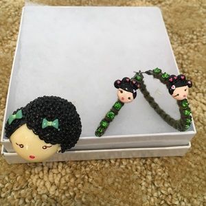 Hoop earrings and ring set, harajuku