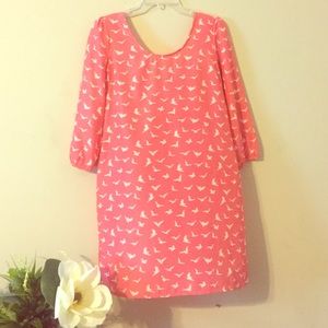 Pink dress with white bird print