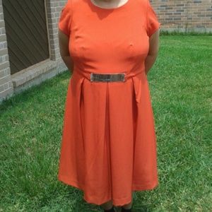 LAST DAY!🏁 Orange Fit and Flare Dress (Plus size)
