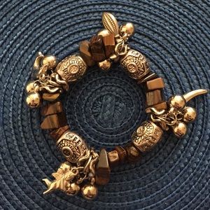 Vintage Tiger Eye Stone Loaded Charm Bracelet