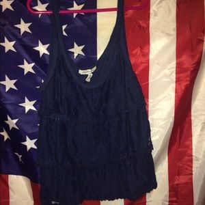 Very fashionable navy blue sorta crop tank top