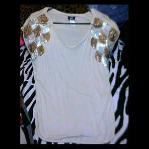 Tan Bling H&M V Neck Dress Top Medium